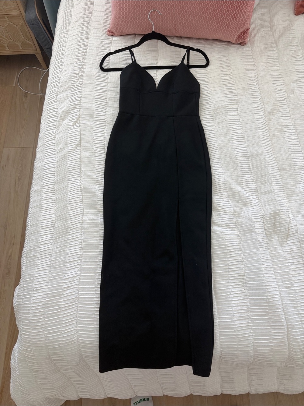Black Spaghetti-Strap Midi Dress with Fitted Bodice
